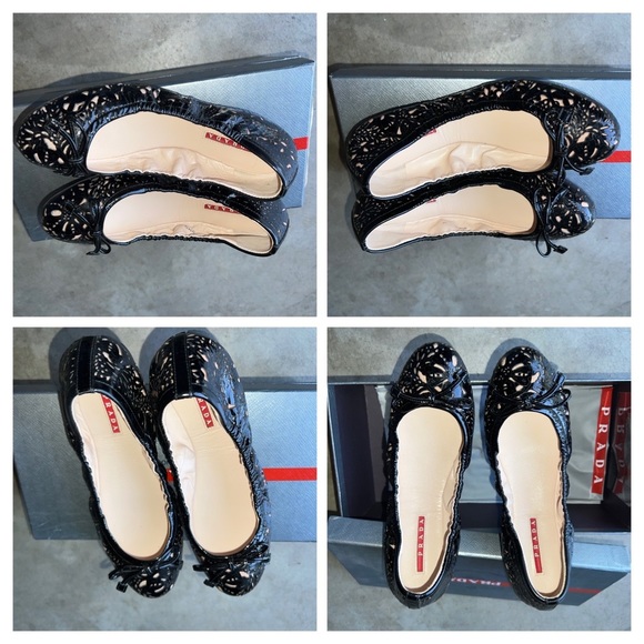PRADA PATENT LEATHER LASER CUT DESIGN FLATS - Picture 6 of 11
